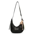 Bolso de hombro media luna negro con efecto cocodrilo y colgante de osito de peluche - Negro