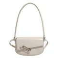 Moderne cremeweiße minimalistische Schultertasche aus glattem Leder mit Silberverschluss - Weiß