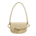 Schicke cremefarbene Lackleder-Schultertasche mit stilvoller silberner Nadelschnalle - Gelb