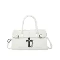 Sac à main blanc vintage avec croix métallique gothique et bandoulière réglable - Blanc