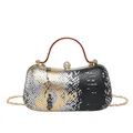 Luxuriöse Abendtasche mit Schlangenmuster in Silber, Gold und Schwarz mit Strass-Verschluss - Schwarz