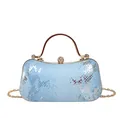 Blaue Schlangenleder-Abendtasche mit goldenem Metallgriff und Strass-Kugel-Verschluss - Blau