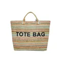 Große geflochtene Tragetasche mit bunten Wellenmustern und TOTE BAG Bestickung - Khaki