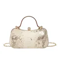 Champagne gold evening clutch with snakeskin texture, metal handle and crystal clasp - Gold