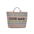 Bunte gestreifte handgewebte Stroh-Tote-Bag mit schwarzer Stickerei für den Sommerurlaub - Phantomviolett