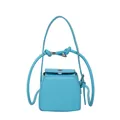Bright blue box handbag in lychee texture with knot detail and silver buckle strap - Blue