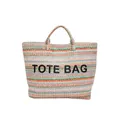 Grand sac cabas tissé avec rayures colorées et broderie Tote Bag pour plage - Rose fantôme