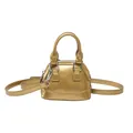 Mini sac à main coquillage en cuir verni doré métallisé avec bandoulière amovible - Or