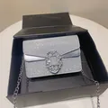 Elegant silver rhinestone evening bag with large crystal buckle and metal chain - Silver