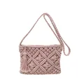 Rosafarbene Baumwolltasche mit böhmischer Quaste und Rauten-Webmuster für Damen - Rosa