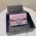Pink sparkly rhinestone evening clutch bag with chain strap in a black gift box - Pink