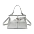 Bolso de mano plateado metalizado estilo Kelly con asa y correa bandolera - Plateado