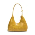 Ginger yellow crescent hobo bag with crocodile embossed leather and adjustable strap - Vintage Brown