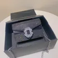 Black glitter crossbody bag with crystal buckle in a gift box with chain strap - Black