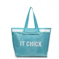 Stylish large capacity transparent PVC tote bag with blue canvas inner and IT CHICK text - Blue