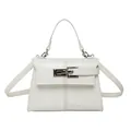 Bolso trapezoidal blanco minimalista con cierre plateado y correa de hombro - Blanco