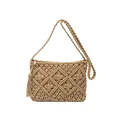 Böhmische handgewebte Schultertasche aus Baumwollseil mit Quasten in Haferflockenfarbe - Khaki