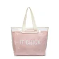 Pink large-capacity jelly tote bag with PVC outer layer and printed canvas inner pouch - Pink