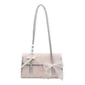 Sac sous le bras en similicuir rose avec bordure argentée et grand nœud organza - Rose