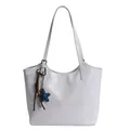 Minimalist light grey tote bag in PU leather with blue star charm and long straps - Decorative Pendant Included / White