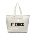 Transparent PVC jelly tote bag with IT CHICK canvas inner pouch for summer beach travel - Off White