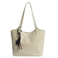Chic cream tote bag in glossy leather with star pendant and long shoulder strap - Decorative Pendant Included / Yellow