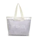 Large transparent PVC tote bag with a purple 'IT CHICK' inner pouch for daily travel - Purple