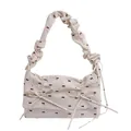 Chic pleated underarm bag in cream white with red polka dots and bowknot patterns - Off White