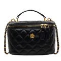 Elegant black quilted chain bag with golden floral logo and leather chain strap - Black