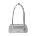 Silberne Metallic-Lackleder-Handtasche mit Rautenmuster und verstellbaren Trägern - Silber