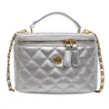 Quilted silver metallic handbag with golden camellia logo and chain strap - Silver