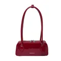 Deep red patent leather bowling handbag with glossy finish and double handles - Red