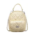 Mini quilted beige backpack with diamond lattice pattern and rhinestone embellishments - Yellow