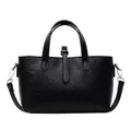 Bolso tote negro con patrón de cocodrilo, asas dobles y correa ajustable - Negro