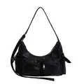 Black crescent moon shoulder bag with functional zippered pockets and adjustable strap - Small / Black