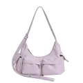 Lavender purple crescent bag in matte PU leather with adjustable strap and multiple pockets - Small / Light Purple