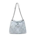 Light blue quilted crossbody bag with diamond star embellishment and silver chain strap - Blue