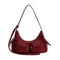Deep red hobo shoulder bag with multi-pocket design and adjustable strap in matte finish - Small / Red