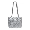 Schicke silberne Stepp-Tragetasche mit Logo-Plakette und geräumigem Rautenmuster-Design - Silber