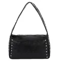 Chic black rivet shoulder bag with silver studs and textured leather finish for women - Black