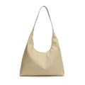 Sac hobo chic en paille beige avec broderie bleue et bandoulière en cuir pour l'été - Bleu