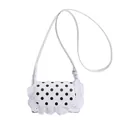 Mini lace polka dot shoulder bag in white with adjustable strap for lipstick storage - White