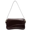 Deep brown patent leather shoulder bag with glossy finish and curved flap design - Brown