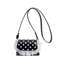 Polka dot mini lace shoulder bag made of black patent leather with white embroidery - Black