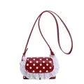 Red crossbody mini bag with white polka dots and lace ruffle edge detail - Red