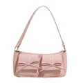 Retro hellrosa Lackleder-Baguette-Tasche mit Taschen und Schleifen-Details - Rosa