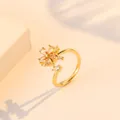 Elegant 18K gold flower open ring featuring champagne zircon petals and micro-pavé crystals - Rotating Flower Open Style / Gold Ring
