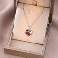 Élégant collier pendentif cœur cerise argenté dans son coffret cadeau champagne de luxe - Argent Cœur Cerise