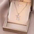 Detail of silver cherry pendant necklace with crystals inside a premium gift box - Steel Color White Leaf Cherry