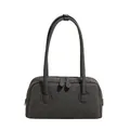Retro denim Boston bag in dark grey with dual handles and spacious minimalist design - Black